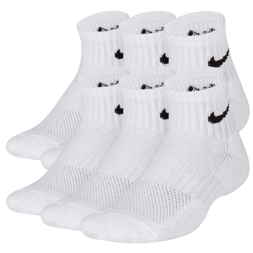 Nike Boys 6 Pack Cushioned Quarter Socks - Boy's Grade School Size M - White/Black