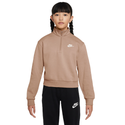Girls' Grade School - Nike Club Fleece Half-Zip - Hemp/White