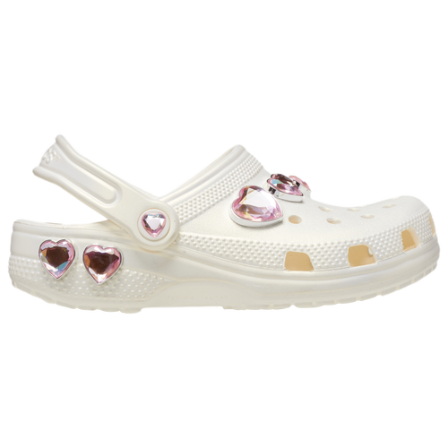 Shop Crocs Girls  Classic Iridescent Hearts Clogs In Chalk/chalk