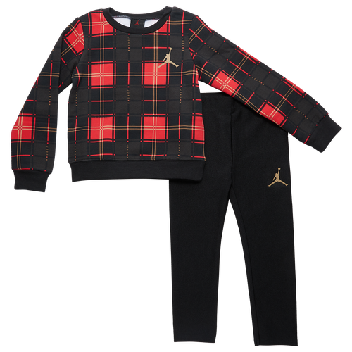 

Jordan Girls Jordan Flight Plaid Shine Crew and Leggings Set - Girls' Toddler Black/Red Size 2T