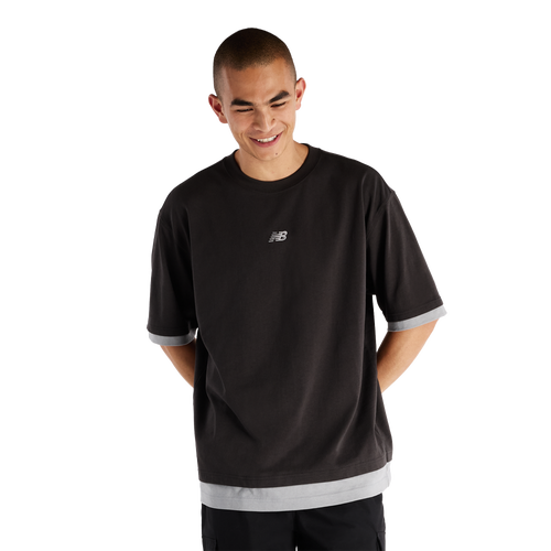 New Balance Mens Oversized Double Layer T-Shirt - - Black
