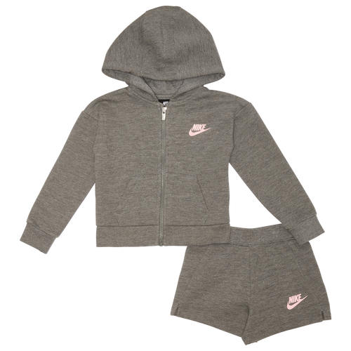 Nike Kids' Girls  Club Fleece Short Set In Carbon Heather/pink