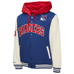 Men's - Mitchell & Ness Rangers Courtside Fleece Button Front Jacket - Navy