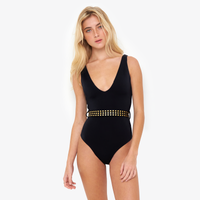 Women's - Peixoto One Piece Belted Swimsuit - Black/Gold