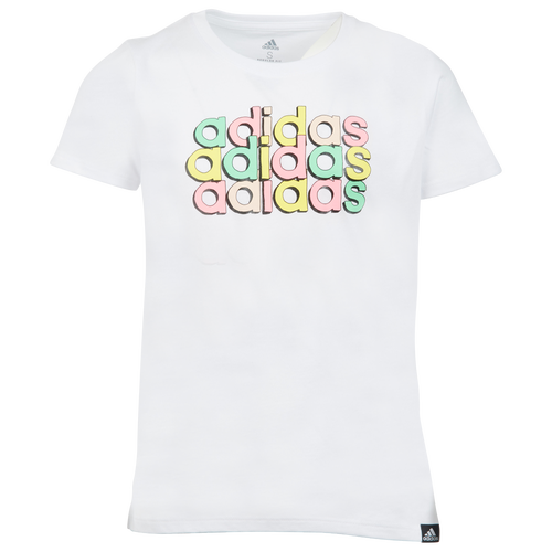 

Girls adidas adidas Stack Logo T-Shirt - Girls' Grade School White/Pink Size S