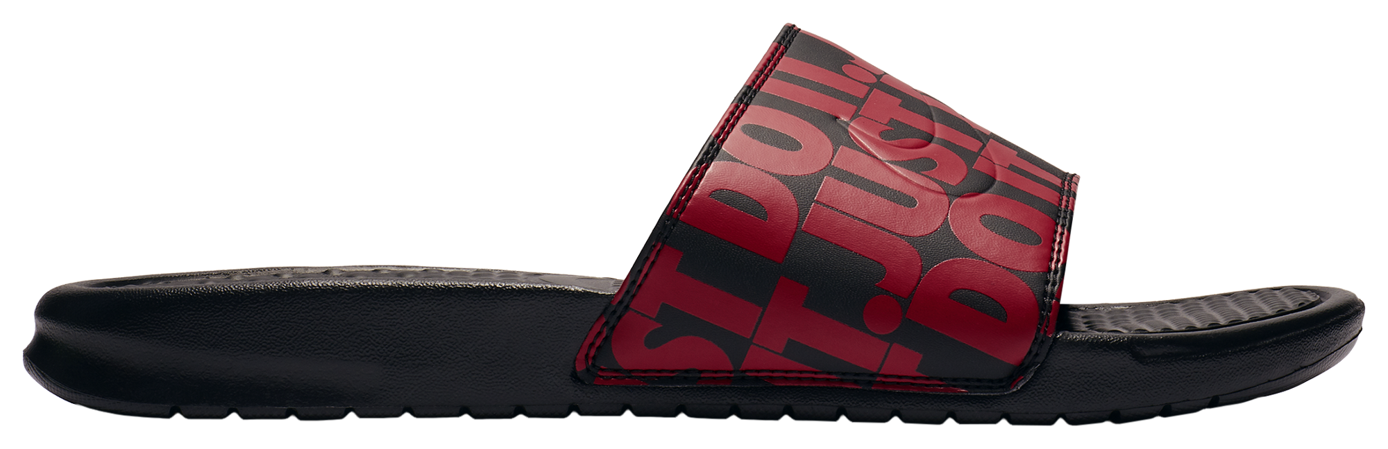 red black and gold nike slides