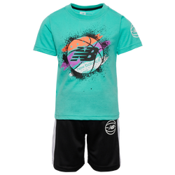 Boys' Preschool - New Balance Basketball T-Shirt/Short Set - Black/Cyber Jade