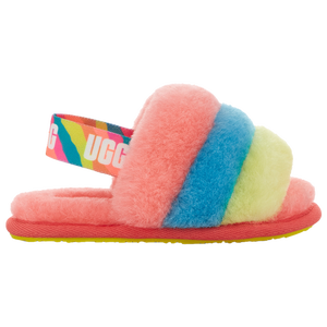 NWOB TODDLER 7 NEON RAINBOW UGG FLUFF YEAH SLIDE SHEEPSKIN SLIPPERS  1116571T