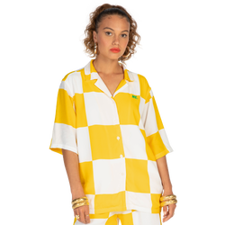 Women's - Melody Ehsani Check Me Out Resort Button Up T-Shirt - Yellow