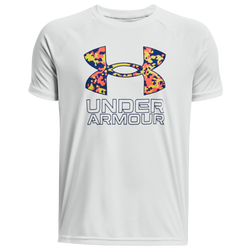 Boys' Grade School - Under Armour Tech Hybrid PRT Fill T-Shirt - Grey Mist/Blue Mirage