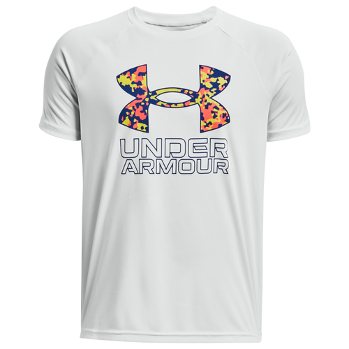 BOYS - Under Armour Tech Hybrid PRT Fill T-Shirt - Grey Mist/Blue Mirage
