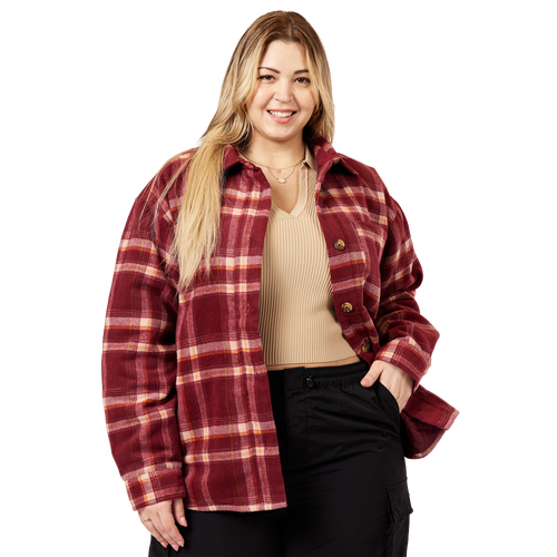 

Cozi Womens Cozi Scala Woven Shacket - Womens Wine Plaid Size S