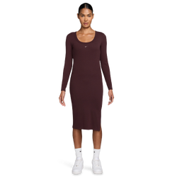 Women's - Nike NSW Chill Knit Long Sleeve Midi Dress - Maroon/Maroon