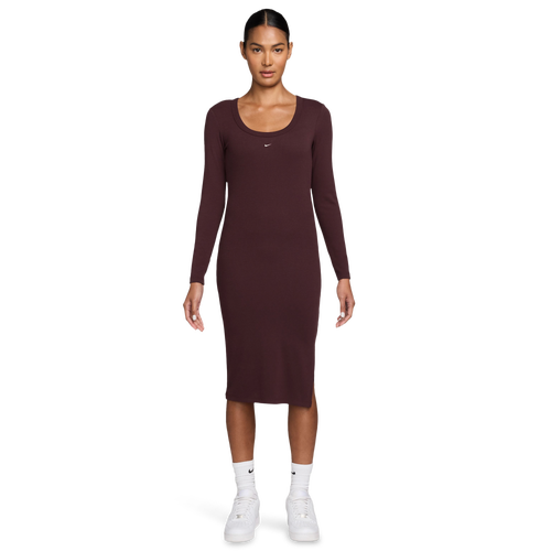  - Nike NSW Chill Knit Long Sleeve Midi Dress - Maroon