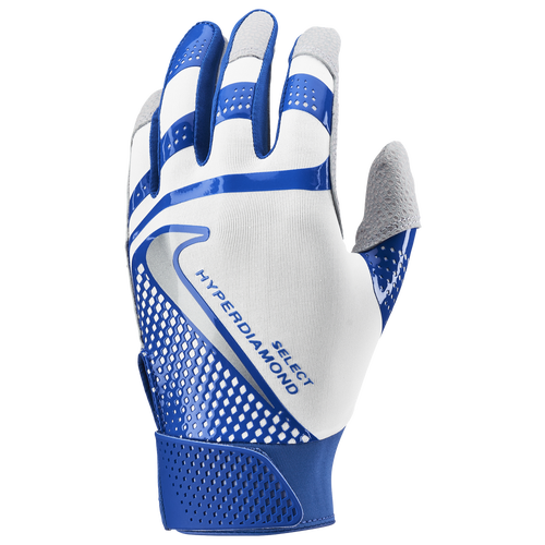 

Nike Womens Nike Hyperdiamond Select 2.0 Batting Gloves - Womens White/Game Royal/Metallic Silver Size L