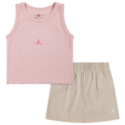 Girls' Preschool - Jordan Ribbed Baby T-Shirt Cargo Skirt Set - Pink Bloom/Khaki