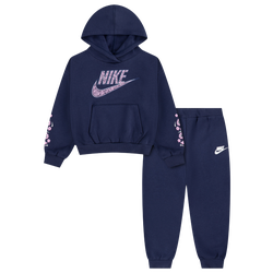 Girls' Preschool - Nike Retro Remix Hoodie Jogger - Pink/Midnight Navy