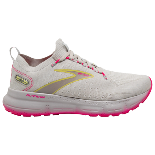 Shop Brooks Womens  Glycerin Stealthfit 20 In Grey/yellow/pink