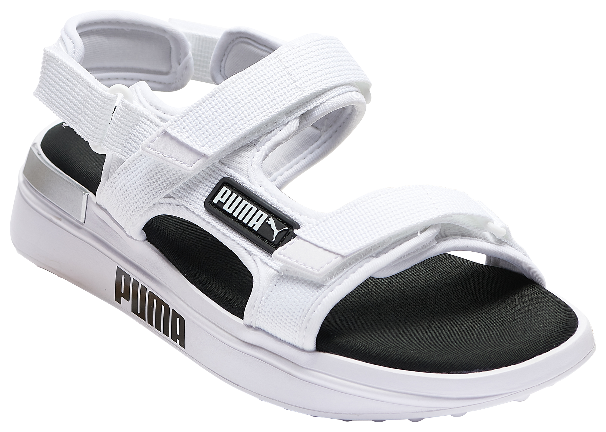 clear and white puma slides