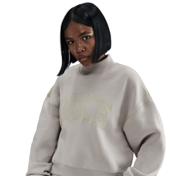 Women's - Nike NSW Phoenix Fleece Mock Neck - Grey/Volt