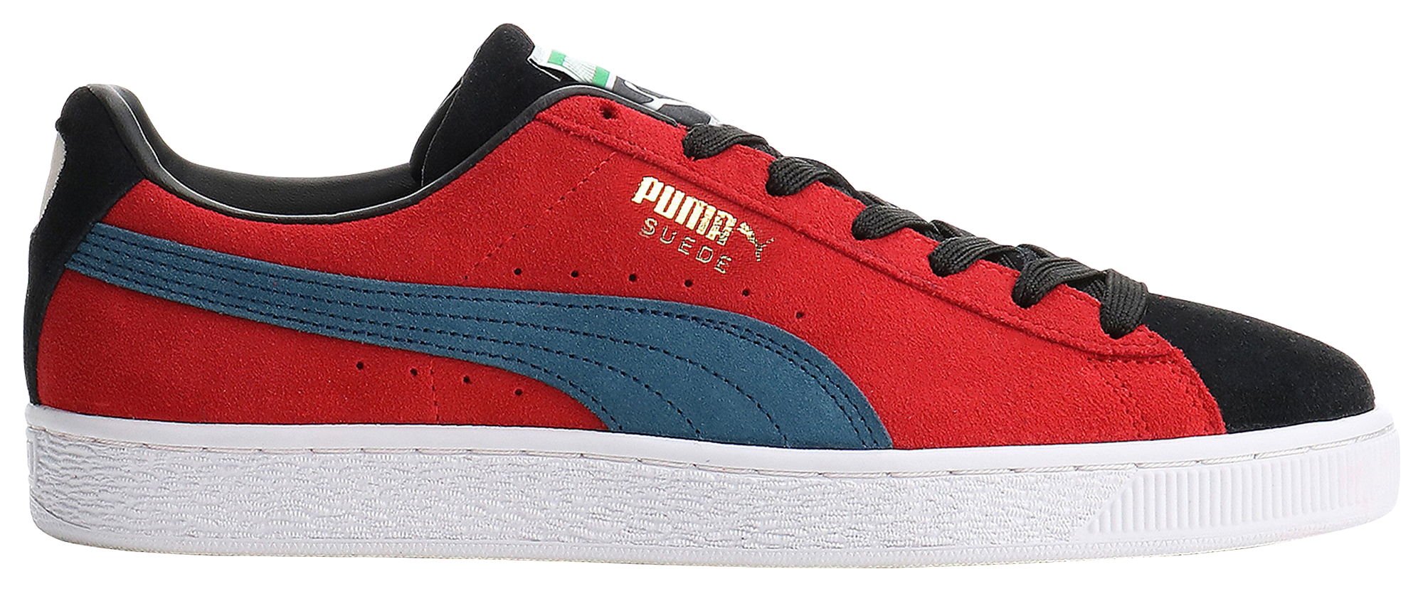 puma red suede on feet