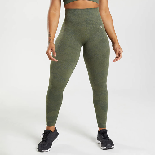 Gymshark Womens Adapt Camo Seamless Leggings In Moss Olive/core Olive