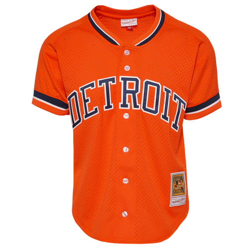 Mens Detroit Tigers Mitchell & Ness Tigers BP Pullover Jersey Orange