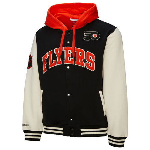 Mitchell & Ness Mens Philadelphia Flyers Flyers Courtside Fleece Button Front Jacket - - Black