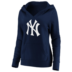 Women's - Fanatics Yankees Logo Crossover V-Neck Pullover Hoodie - Navy/Navy