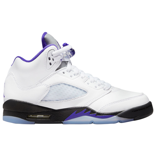 

Boys Jordan Jordan Retro 5 - Boys' Grade School Basketball Shoe White/Purple/Black Size 04.5