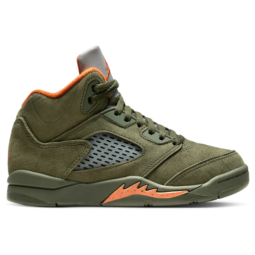 

Boys Preschool Jordan Jordan Retro 5 - Boys' Preschool Basketball Shoe Army Olive/Solar Orange Size 13.0