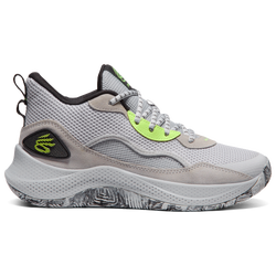 Men's - Under Armour Curry 3Z 24 Suede  - Halo Grey/Black/Hi Vis Yellow