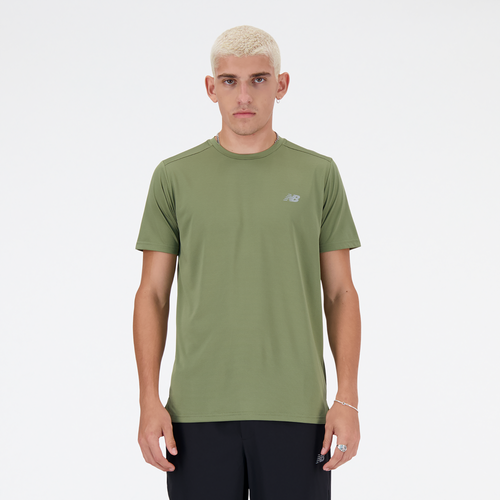 New Balance Mens  Sport Essentials Run Short Sleeve T-shirt In Dark Olivine/dark Olivine