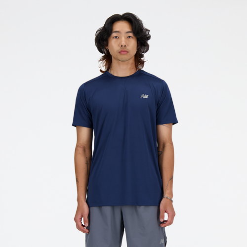 

New Balance Mens New Balance Sport Essentials Run Short Sleeve T-Shirt - Mens Navy/Olivine/Navy/Navy/Navy/Navy/Navy Size S