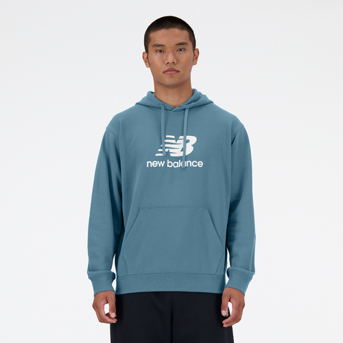 

New Balance Mens New Balance French Terry Stacked Logo Pullover Hoodie - Mens White/Carolina Size M