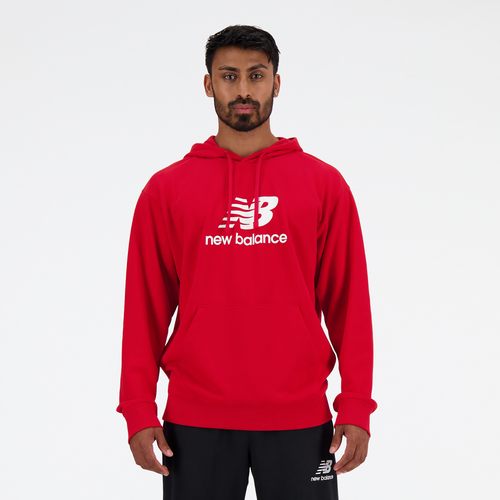 New Balance Mens  French Terry Stacked Logo Pullover Hoodie In White/red