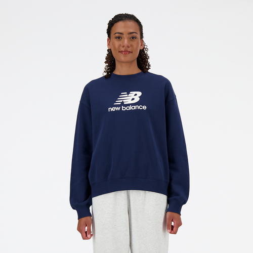 

New Balance Womens New Balance Sport Essentials French Terry Logo Crew - Womens White/Navy Blue Size XS