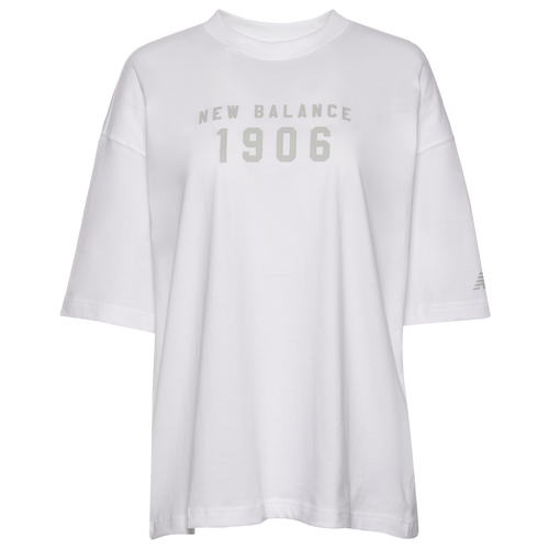 

New Balance Womens New Balance Iconic Collegiate Jersey Oversized T-Shirt - Womens White/Gray Size M