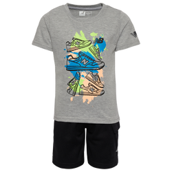 Boys' Preschool - New Balance Graphic T-Shirt Fleece Cargo Short Set - Grey/Black