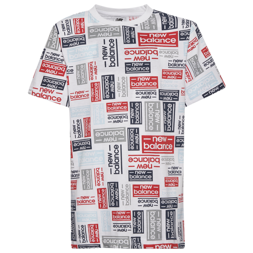 

Boys New Balance New Balance All Over Print T-Shirt - Boys' Grade School White/Red/Grey Size M