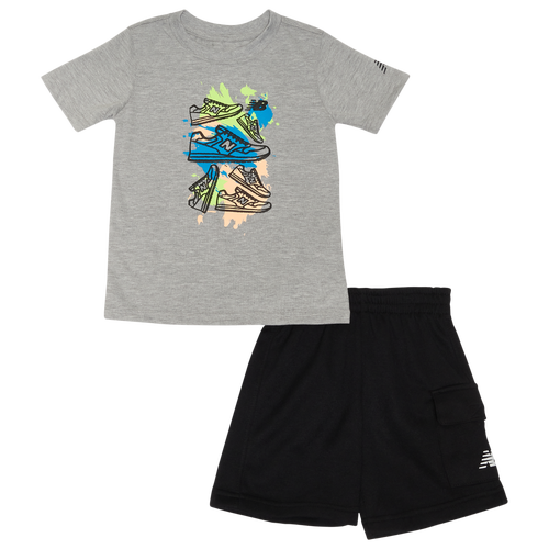 

Boys New Balance New Balance Graphic T-Shirt Fleece Cargo Short Set - Boys' Toddler Black/Grey Size 3T
