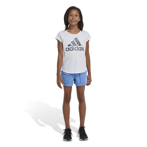 

Girls adidas adidas Bee Kind Shorts - Girls' Grade School White/Blue Size L