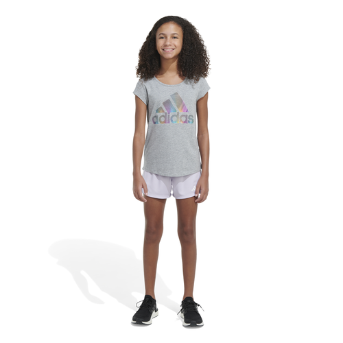 

adidas Girls adidas 3 Stripe Mesh Shorts - Girls' Grade School White/Light Purple Size L