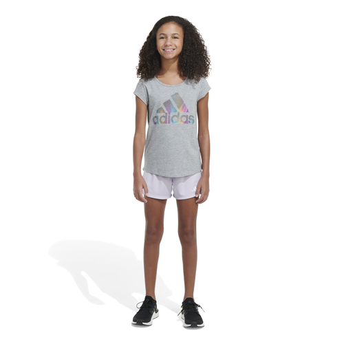 

adidas Girls adidas 3 Stripe Mesh Shorts - Girls' Grade School White/Light Purple Size M