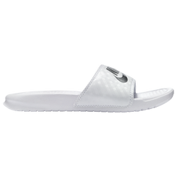 Women's - Nike Benassi JDI Slides - White/Metallic Silver