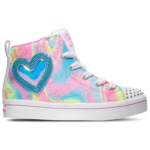 Skechers Girls   Rhinestone & Holographic Heart Lace Up High In Multi