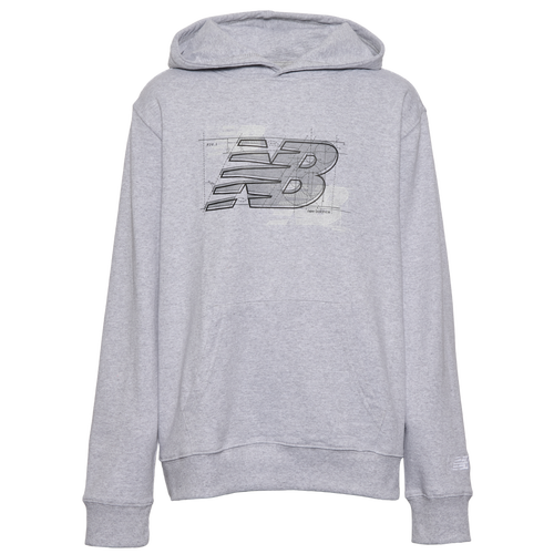 Boys New Balance Airbrush Logo Fleece Hoodie - Boys' Grade School Heather Grey/Black Size L