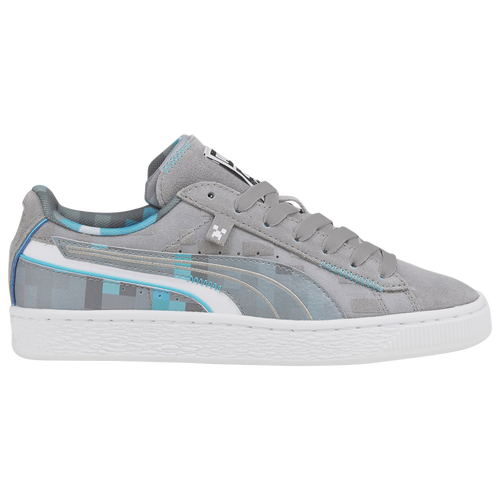 

Boys PUMA PUMA Suede Minecraft - Boys' Grade School Shoe Grey/Blue Size 07.0