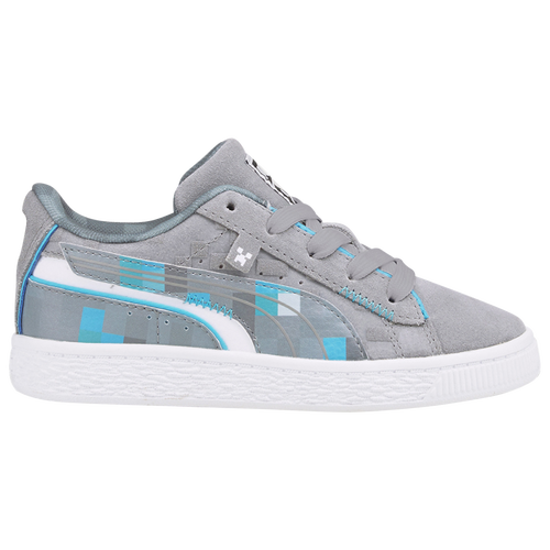 

Boys Preschool PUMA PUMA Suede Minecraft - Boys' Preschool Basketball Shoe Grey/Blue Size 11.0