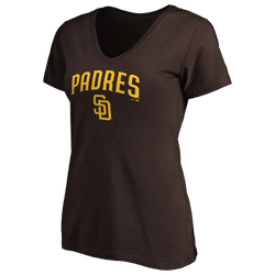 Women's - Fanatics Padres Logo Lockup V-Neck T-Shirt - Brown/Brown